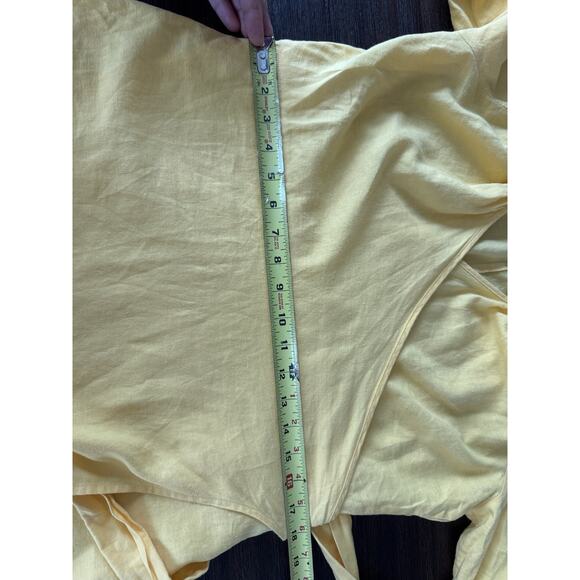 Banana Republic Linen Blend Wrap Dress Poppy Yellow Puff Sleeve SP - Picture 10 of 10